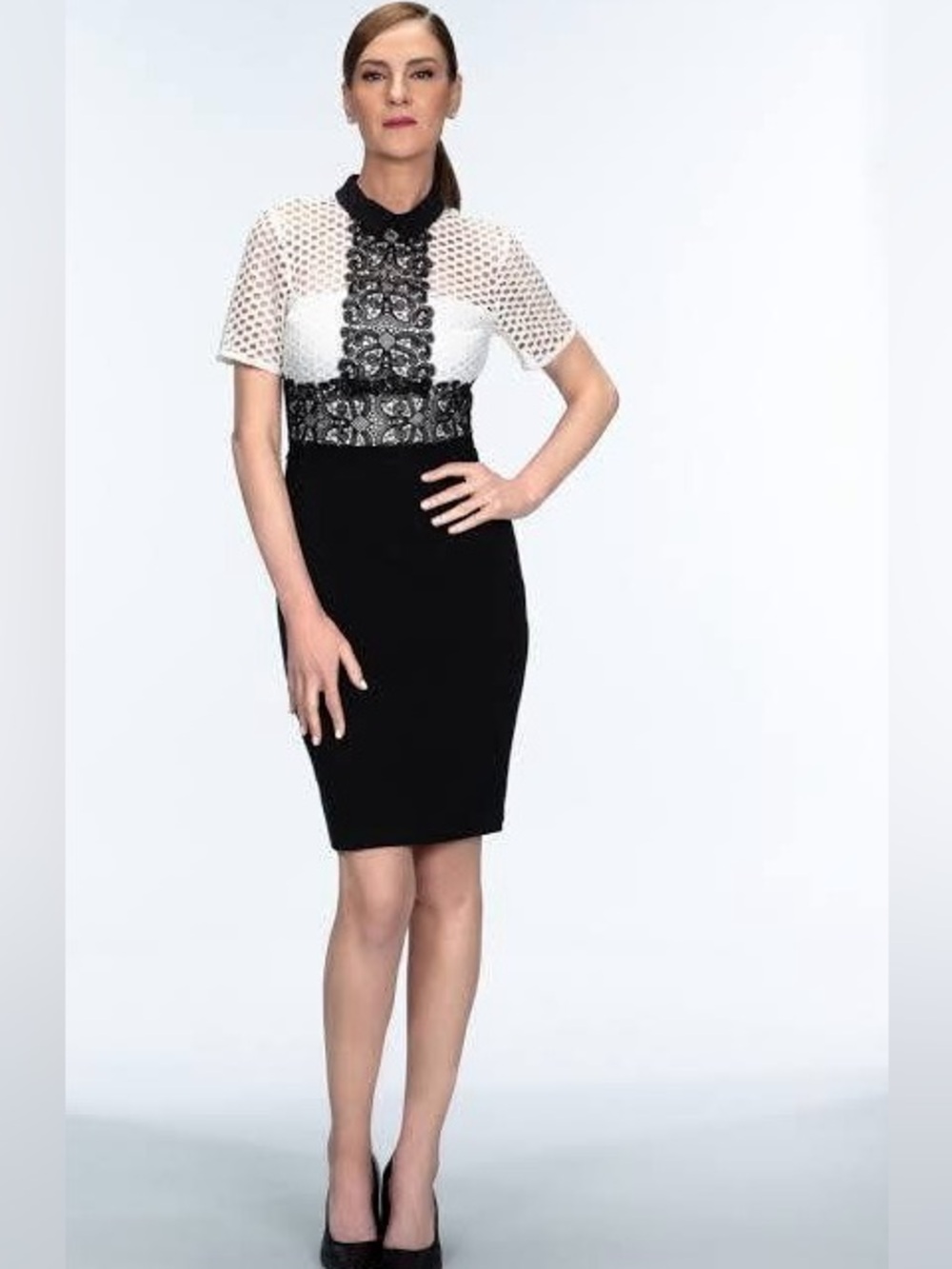 Zara Contrast Lace Panel Tube Midi Dress.